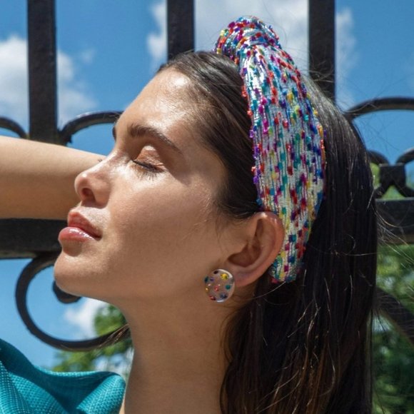 ? NEW Lele Sadoughi Shimmer Confetti Metallic Silver Knotted Headband ? main image 8